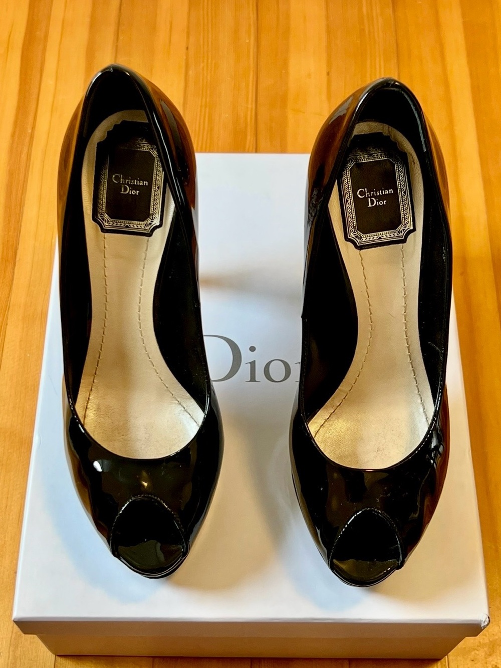 Dior Black Patent Leather Peep-Toe Pumps